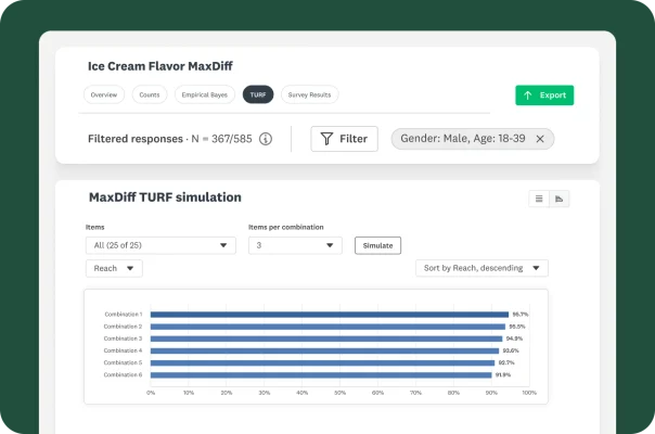 A personalized email invitation from "Viverly" is displayed, addressed to "Hello, Natalie!" The email asks for feedback on support received. An arrow graphic shows data flowing from a SurveyMonkey logo to a Salesforce logo.