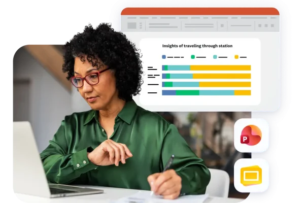 Woman preparing a presentation in PowerPoint