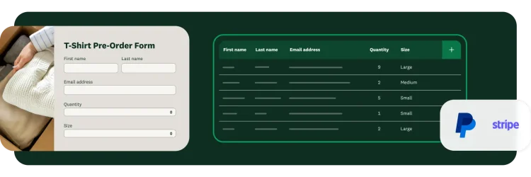 T-shirt order form made with SurveyMonkey integrated with PayPal and Stripe