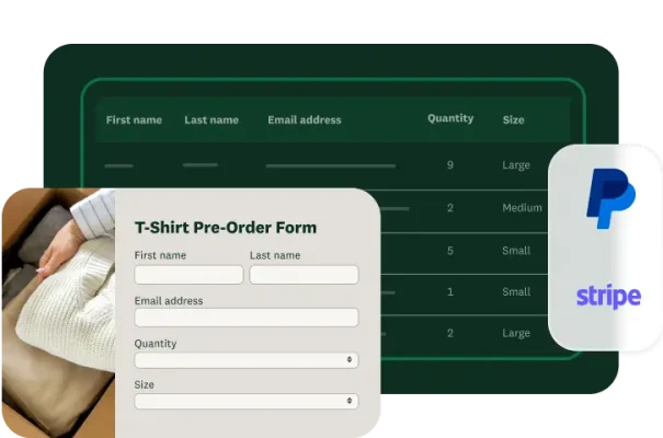 T-shirt order form made with SurveyMonkey integrated with PayPal and Stripe