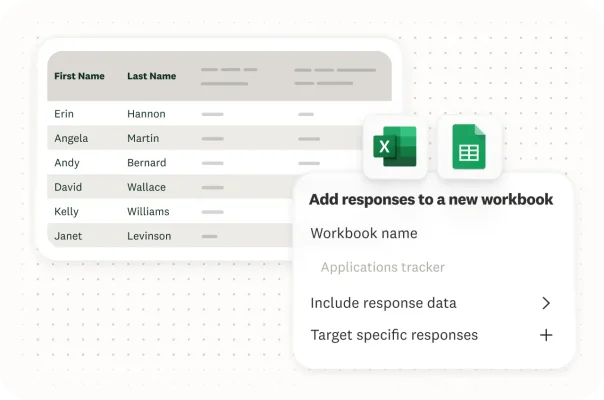 Data export interface with Excel and Google sheets