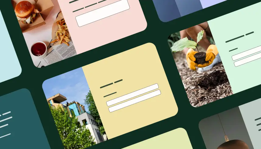 A grid of images showing different survey and form templates