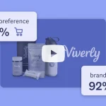 Graphic showing video ad concept testing with survey scores for overall preference and brand recall