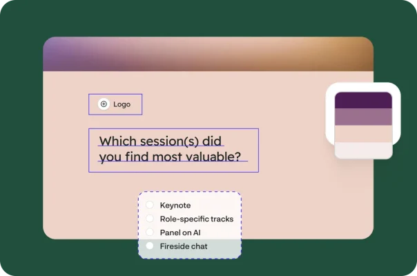 Screenshot of an event survey being created in SurveyMonkey, showing a question asking about which session was most valuable