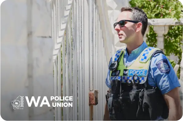 Washington state police officer with WA Police Union logo