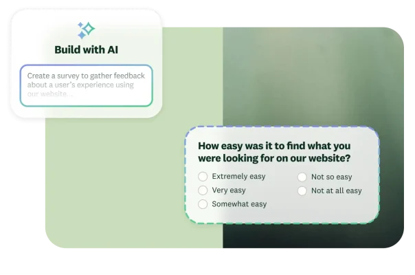Build with AI feature prompt generating a website feedback survey card