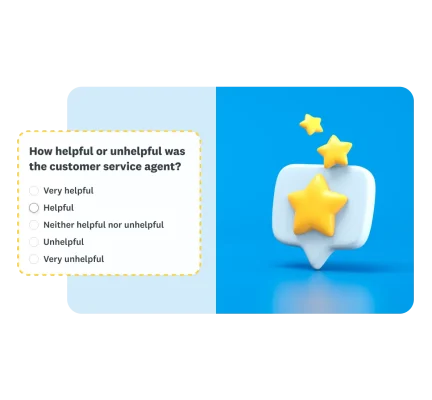 Survey question box, asking "How helpful or unhelpful was the customer service agent?"