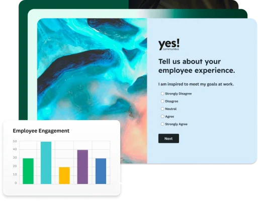 Yes Communities logo on a survey, next to bar graph showing employee engagement results
